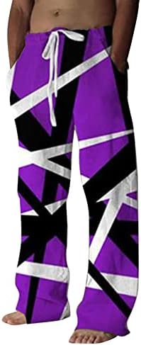 MIASHUI NONSLIP להקת גברים אופנה אופנה מזדמנת כיס מודפס תחרה למעלה מכנסיים בגודל גדול מכנסיים מכנסי מטען לגברים