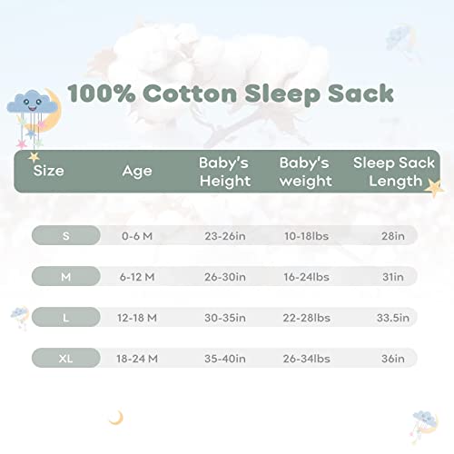 יופוס תינוק שינה 6-12 חודשים שמיכה לבישה לתינוק כותנה כותנה דו כיוונית פעוטות שינה שק שינה ， 3 חבילות