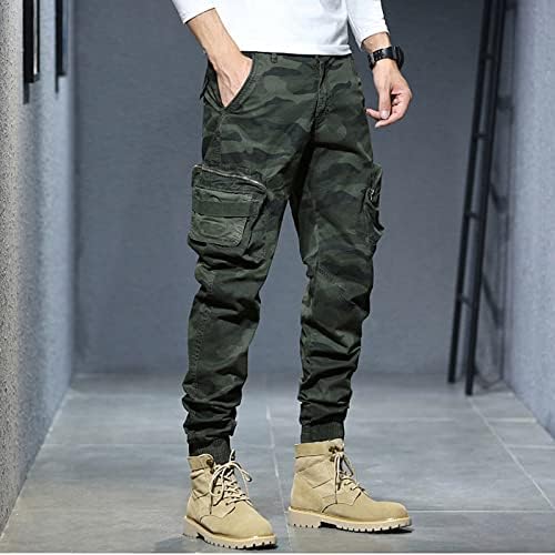 מכנסי טרנינג של Douhen Mens Cargo מכנסיים מגברים כותנה בתוספת כיס גודל מכנסי מותניים אלסטיים מוצקים
