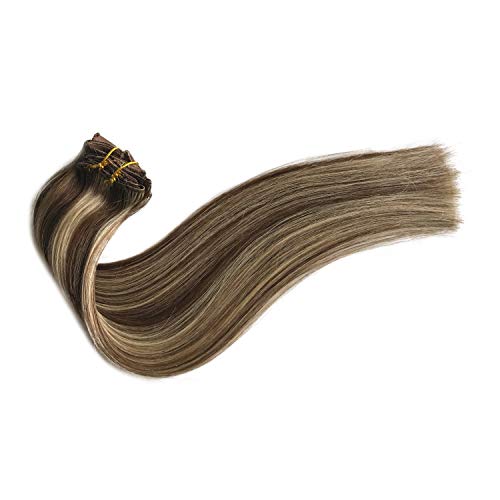 קליפ שיער טבעי הרחבות שוקולד חום לערבב 613 מולבן בלונד קליפ על אמיתי רמי שיער הרחבות ישר בצבע בלונד הבהרה