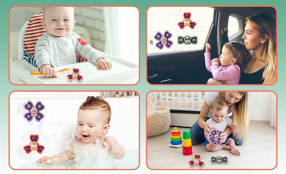 3 יחידות יניקה כוס ספינר צעצוע עבור תינוק עם חזק יניקה כוסות, סביבון תינוק צעצועי 6-12-18 חודשים,יניקה