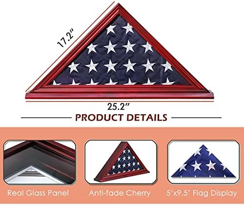 דגל תצוגת דגל משולש קופסת צל צבאית עם בסיס שטוח מתאים לתקופה מקופלת 5'X9.5 'ותיקים אמריקאים דגל הזיכרון הקבורה