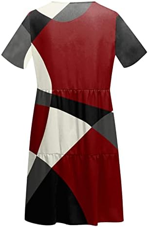 שמלת חולצת T של LMDUDAN לנשים גיאומטריה הדפסת טלאים שמלות שרוול קצר רופפות נוחות שמלת מסיבות קו שמלות שמלות