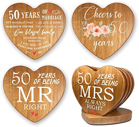 חופי עץ בצורת לב, רכבת יום השנה לנישואין 50, 50 שנה חתונה לבעל אשתו הורים סבים וסבתות משקאות רכבת לעיצוב מסיבת