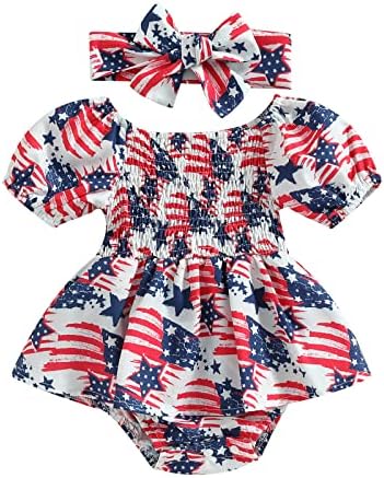 MA & Baby 4 ביולי בנות תינוקות רומפר שמלת דגל כוכב הדפס שרוול קצר שרוול סרבלים סרבלים תלבושות גופיות תלבושות