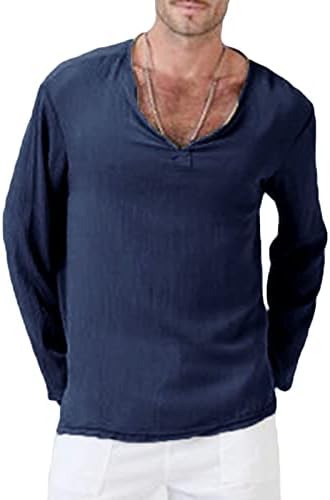 Maiyifu-GJ Mens Mens שרוול ארוך פשתן Henley חולצה מזדמנת V צוואר צוואר צוואר חוף יוגה צמרות יוגה