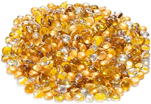 מילוי אגרטל ישרה של זכוכית שטוחה - 42oz זהב מעורב, צהוב וזכוכית צלולה - סלעי זכוכית צבעוניים דקורטיביים