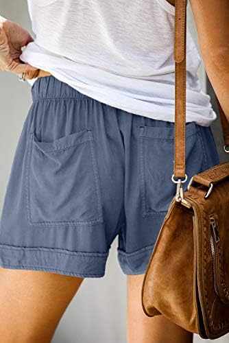 QACOOHU 2023 נשים קצרות קיץ קצרות מזדמנים נוחיות נוחות מכנסיים מותניים אלסטיים עם מכנסיים קצרים בכיסים