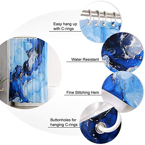 וילונות מקלחת שיש של VDLBT לווילון אמבטיה כחול חדר אמבטיה תקציר יוקרה מודרני גיאומטרי אטום למים