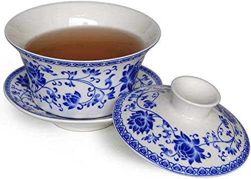 Eplze ybk tech 10oz Gaiwan גדול, חרסינה קונג פו כוס תה וצלוחית עם מכסה, גאיוואן מסורתי סיני, קערת