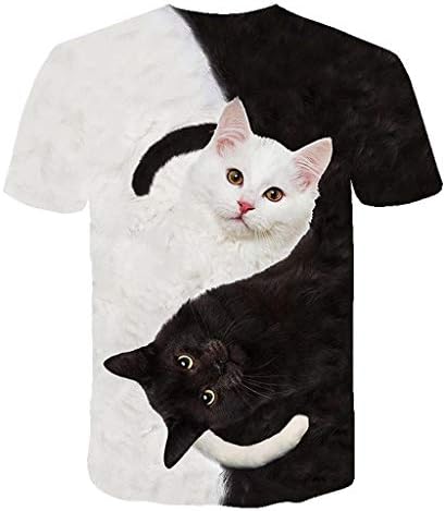 חולצות חתול בגודל פלוס לנשים 3D שחור לבן קיטי הדפס טריק