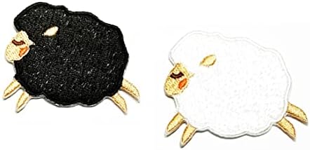 SareeSy Set Set 2 PCS. כבשים לתינוק חמוד לבן שחור קריקטורה רקום תפור על טלאים מדבקה ריצה לוגו כבש