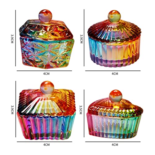 אוסלאדי 4 יחידות צלחת דאפן עם מכסה: כוסות מניקור בצבע זכוכית, מנות ציפורניים דקורטיביות בצורת טרפז, צלחת