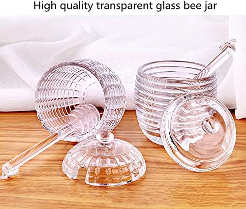 סיר דבש מזכוכית אייבור, מצויד במקל דבש מזכוכית, מתקן מחזיק זכוכית לסיר דבש, למטבחים ביתיים