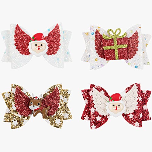 4 יחידות חג המולד אדום פאייטים קשת שיער קליפים עבור בנות חג המולד כיסוי ראש חמוד גליטר איילים תנין