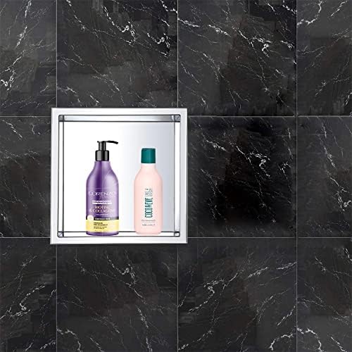 17.5 x 17.5 מקלחת נירוסטה נישה עיצוב מודרני ואלגנטי, קל להתקנה, מושלם לאחסון שמפו וסבון