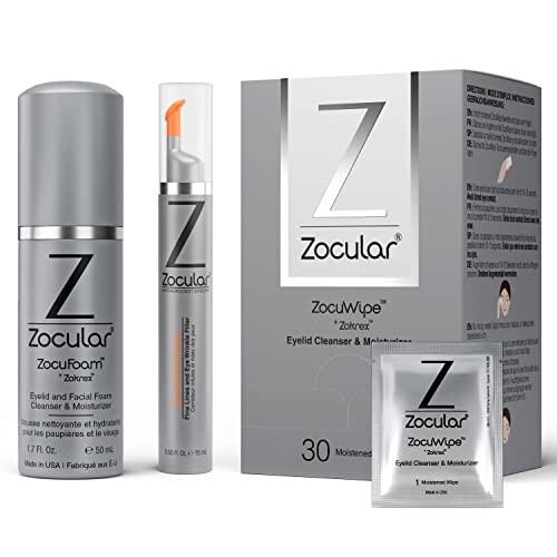 Zocuwipe Peyle מגבונים ניקוי עפעפיים ורפידות קרם לחות 30ct + zocufill elixir gel and face serum + Zocufoam Cleanser