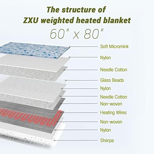 שמיכה משוקללת מחוממת, 60 x 80 גודל תאום 2 שמיכה חשמלית משוקללת משוקללת, 19 קילוגרמים שמיכות חימום של