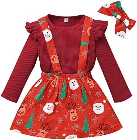 הגדר חג המולד של חג המולד צמרות חצאית פעוטות סולידי בנות תלבושות הדפס תינוקות