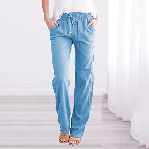 מכנסיים מזדמנים של קזאוי נשים 2023 פשתן כותנה משיכת רגל ישרה מכת מותניים גבוהים מכנסיים נוחים עם כיסים