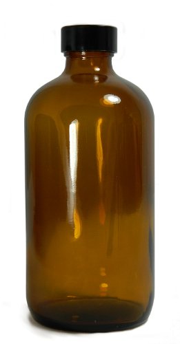 QORPAK GLC-01901 זכוכית ענבר בוסטון בקבוק עגול עם 20-400 עיסת פנולית שחורה/כובע מרופד פח, 33