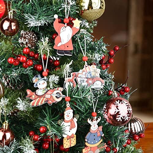 Lvydec 18 יח 'מעץ לחג המולד קישוטים לתלייה, איילים של סנואו שלג וקישוטים לרכב עם ציור צבעוני לעץ חג המולד