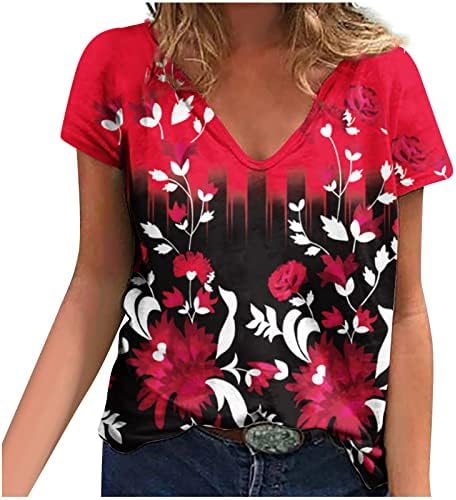 2023 בגדים טרנדי Y2K V צוואר כותנה פרחונית חולצה גרפית חולצה לנשים סתיו חולצת שרוול קצר קיץ BI BI