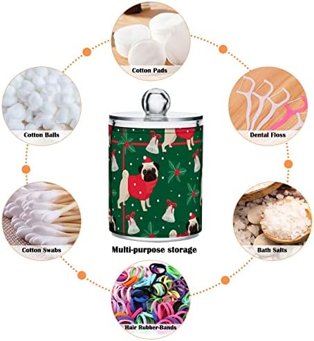 Alaza 2 Pack QTIP מחזיק מתקן חג המולד PUG מארגני אמבטיה מיכלים לכדורי כותנה/ספוגיות/רפידות/חוט דנטלי, צנצנות מרקכיות