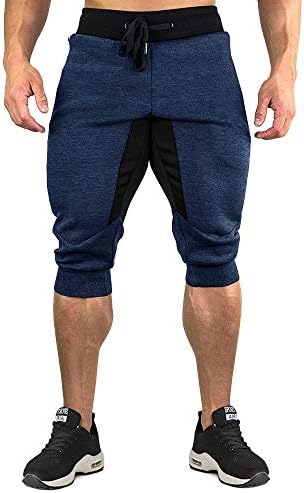 Crysully גברים 3/4 ג'וג'רס מכנסיים אימון מכנסיים קצרים מתחת לברך מכנסיים קצרים בכיסי רוכסן