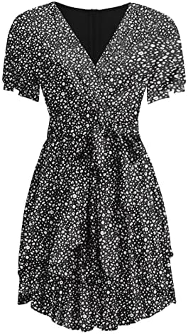 שמלת שמש בהוואי של פרגיר, אופנה לנשים בצבע אחיד מזדמן שרוול קצר שרוול v-צווארון שמלת פרע רופף רופף