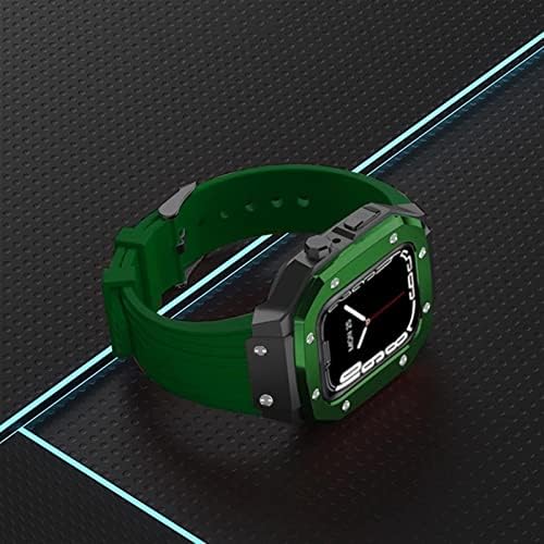 BDNJN סגסוגת שעון רצועת רצועת פס Apple Watch Series 8 7 45 ממ גומי מתכת יוקרה גומי נירוסטה שעון שעון שינוי ערכת