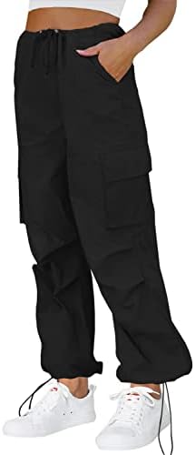 Reachme Womens מכנסי מטען עם מותניים גבוהים עם כיסים y2k ישר מכנסי מצנח טקטיים ברגליים רחבות