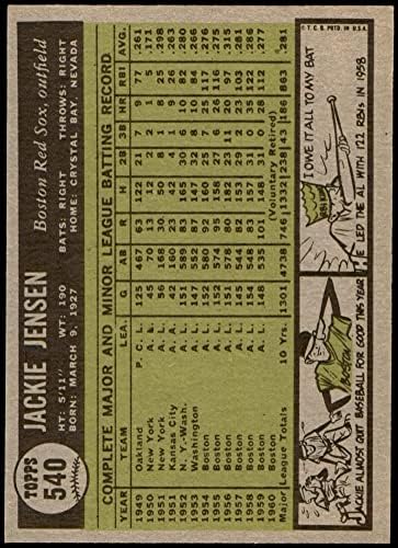 1961 Topps 540 ג'קי ג'נסן בוסטון רד סוקס NM+ Red Sox