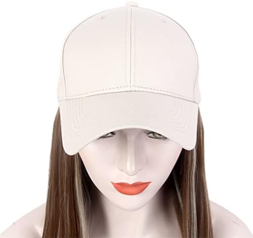 הוקאי אופנה גבירותיי כובע מצחיה ושיער כובע לבן בייסבול כובע פאה ארוך ישר חום פאה כובע