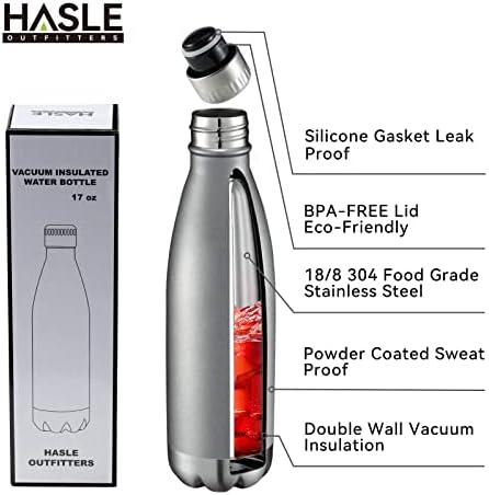 Hasle Outfitters 17oz בקבוקי מים נירוסטה בתפזורת, בקבוקי מים מבודדים בוואקום בקבוקי מים ספורט מתכת