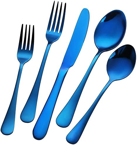 כחול כלי כסף סט סכום סכום-לבנמה 20 חתיכות נירוסטה כלי שולחן סט שירות עבור 4, כולל מזלג סכין כפית, מראה מלוטש, מדיח