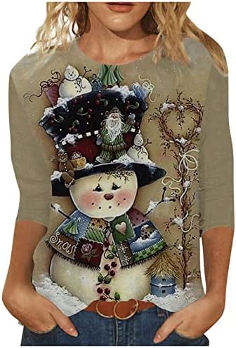 חולצות הדפס חג המולד מכוערות לנשים סיבתיות 3/4 שרוול עגול סוודר סוודר חולצה חולצה אופנתית חג המולד