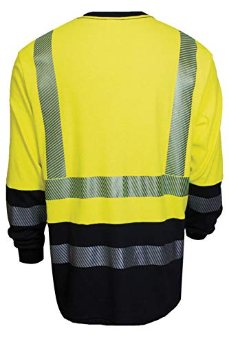 ביגוד בטיחות לאומי C54HYLSHC33X FR חולצת טריקו של שרוול ארוך היברידי, 3x-גדול, צהוב פלואורסצנטי/חיל הים