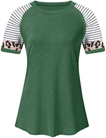 חולצות צוואר ירוקות ליים חולצות נשים שרוול קצר בלוק נמר הדפס צמרות פסים מזדמנים