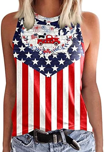 גופיות מיכל 4 ביולי לנשים אימון אימון דגל אמריקאי פטריוטי חולצות חולצות טוניקה ללא צוואר צווארון טוניקה ללא