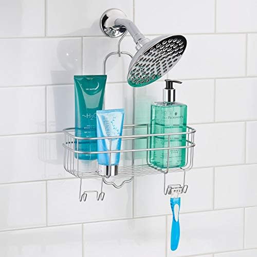 Idesign Euro מתכת מתכת מקלחת מקלחת עם וו מסתובב ומארגן אמבטיה לארגון מקלחת - 11 x 4.5 x 14.86 , כסף