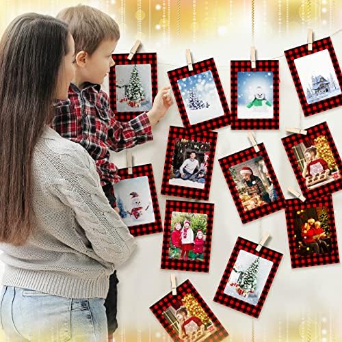20 חלקים מסגרות תמונת חג המולד של קראפט נייר לוח תמונות לצילומים עם קליפים חבל מלבן מסגרת תמונה מסגרת תאו משובץ