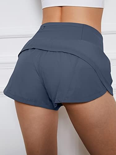 Automet Womens Atallic High מותניים עם מכנסיים קצרים אימון מכנסיים קצרים פעילים מכנסי כושר מזדמנים עם כיסי רוכסן