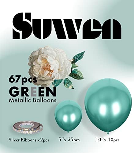 ערכת בלונים ירוקים של Suwen Metallic 67 יחידות 10 אינץ 'בגודל 5 אינץ