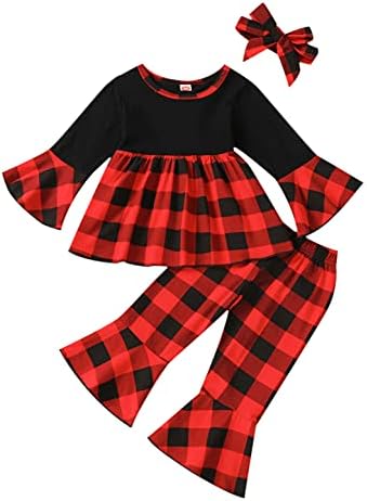 לבולונג פעוטות-בתים-בנות-חגמות-בגדים מוגדרים סתיו-חורף אדום ושחור משובץ תלבושות קטנות