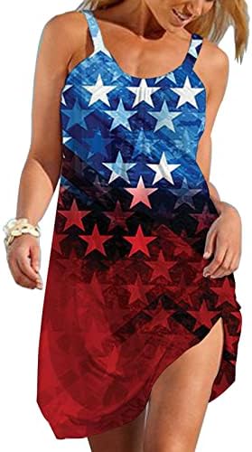 שמלת מיני Hcjkdu מיני לנשים רצועה רחבה כוכב ללא שרוולים 4 ביולי יום עצמאות שמלת שמלות מזדמן