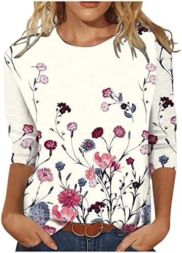 צמרות אביב נשים הדפסת צוואר עגול רופף מזדמן שבע שרוול חולצת טריקו משקל קל משקל 2023 חולצה טוניקה