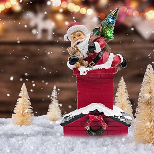 מתנות הובילו פסל חג המולד של סנטה, סנטה קלאוס מטפס על ארובה עם מתנות, סנטה קלאוס קישוט שרף שולחן
