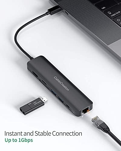USB C HUB 4K 60Hz, CableComeation 7-in-1 USB-C רכזת רכזת רב-מתאם מתאם עם DVI לכבל HDMI, Cablecoming.