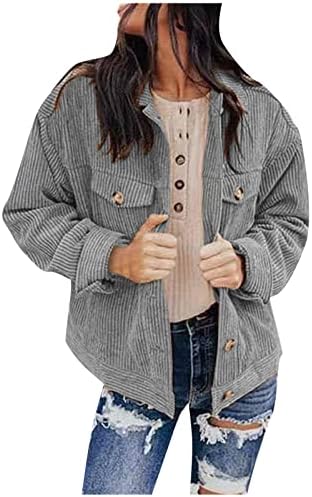 כפתור ז'קט נשים מעיל גלגל שרוולים מעיל רופף צמרות עבות עמיד לרוח עמיד לרוח חולצות חמות חולצות טוניקה סתיו